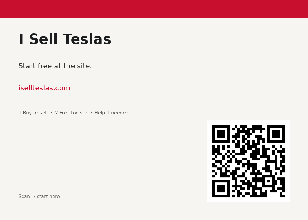 Printed Tesla buyer checklist card showing inspection reminders useful when checking battery health before purchase